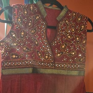 Red and Gold Sleeveless Suit Woth Churidar